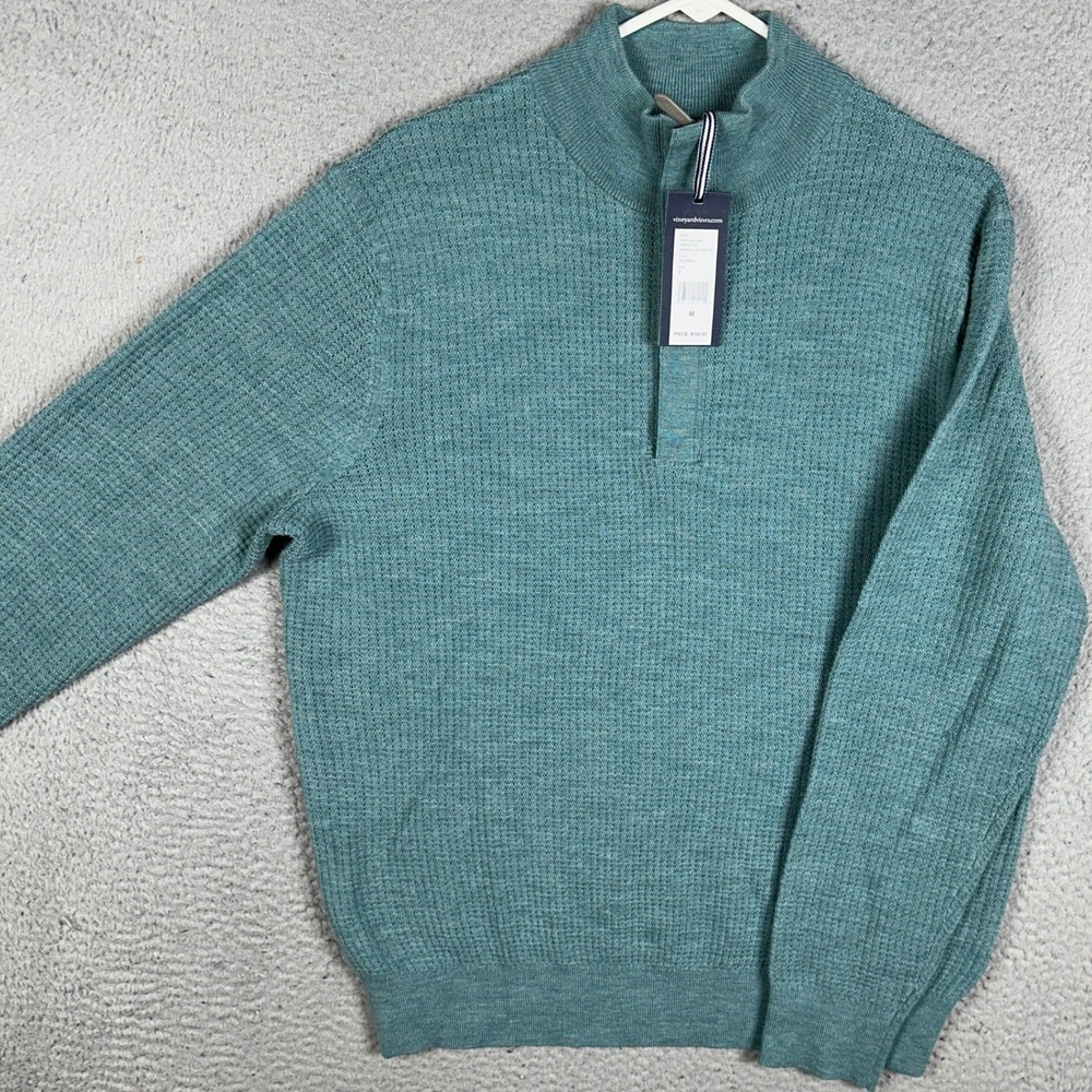 NEW Vineyard Vines Merino Wool Sweater Mens Medium Teal Oxbridge Half Zip Knit